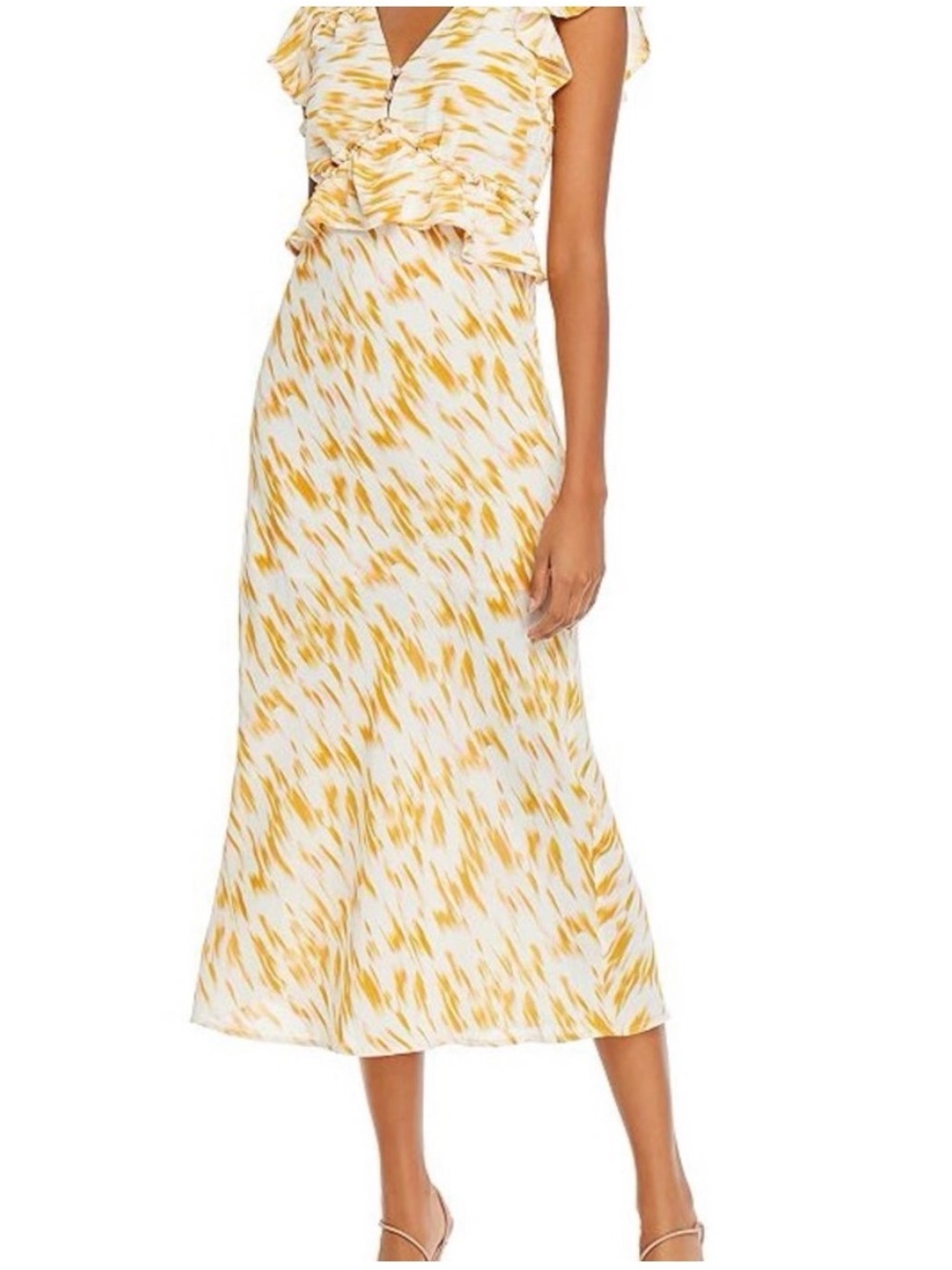 RAHI ivory/yellow marble print midi dress